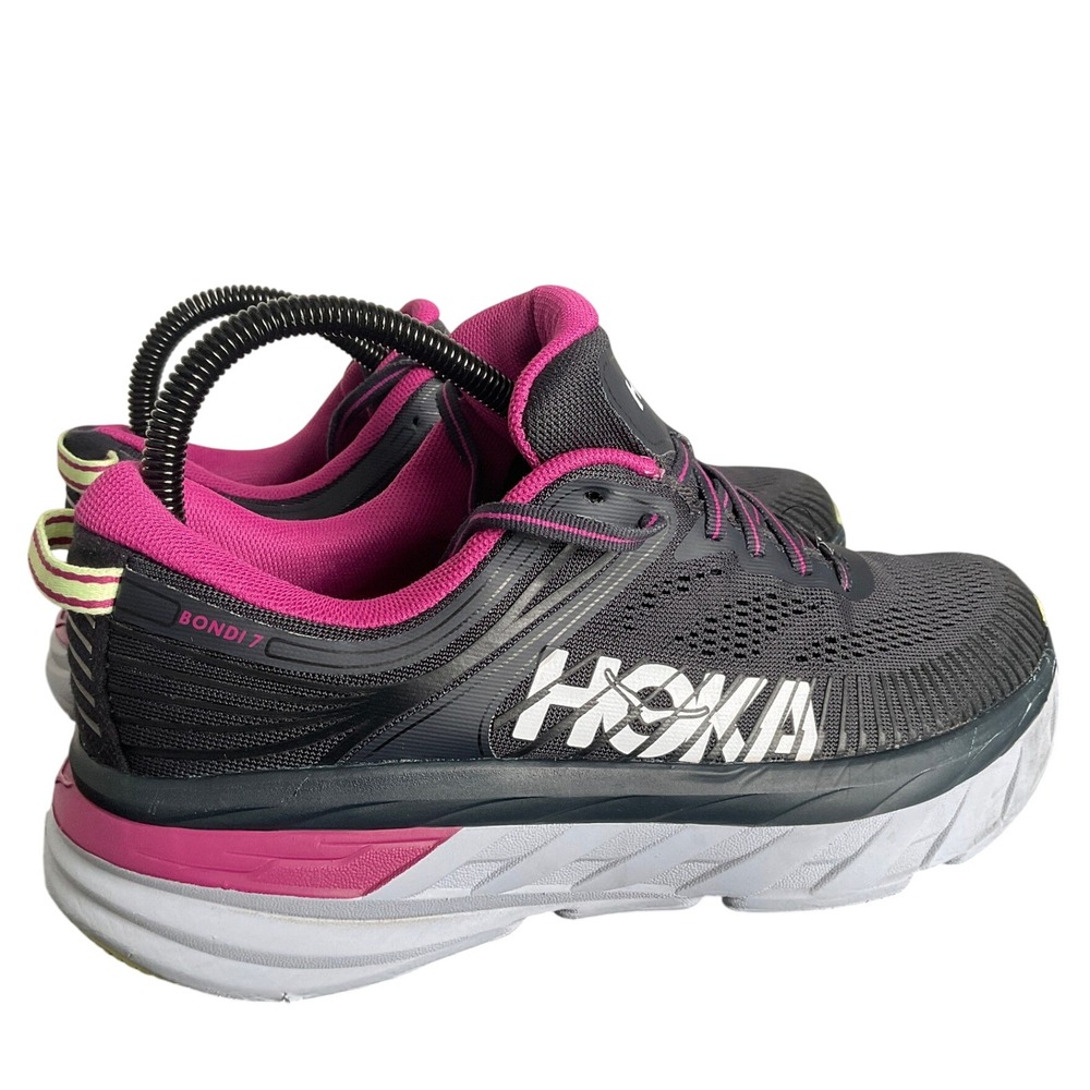 Hoka One One Bondi 7 Womens 7.5 Black Fuchsia Running Shoes 1110519 BGFF